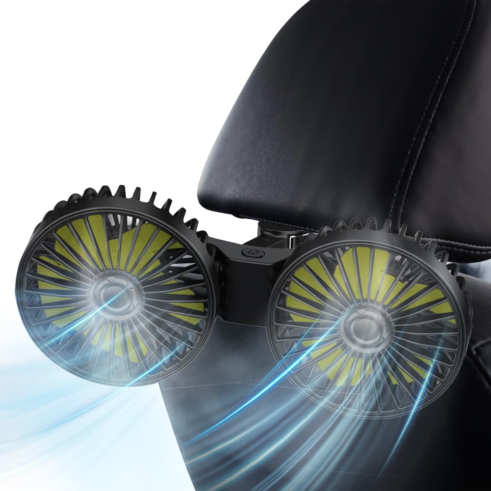 

Car Fan, Double-Headed Car Fan, Car Fan, Rear Seat, 3 Levels of Airflow, 360° жовтий