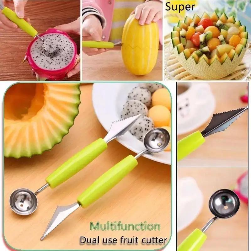 Stainless Steel Fruit Digger Cut Watermelon Artifact Ball Ice Cream Round Spoon Carving Knife Kitchen Convenience Small Tools