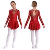Girls Long Sleeve Skating Dress Round Neckline V Shape Rhinestone Decorated Patchwork Style Hollow Back Dresses