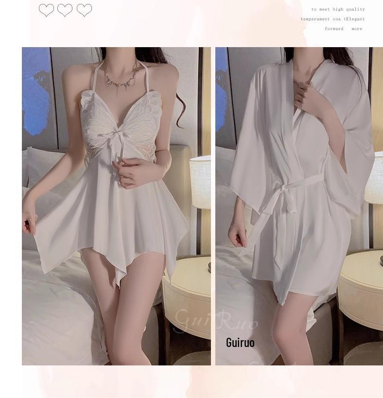 DZ Oran Princess Brautwäsche Set: Rückenfreier Morgenmantel aus Eisseide, Verführerisch und Bequem, Übergröße 32