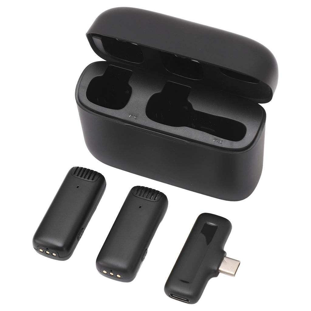 2 in 1 Wireless Microphone Lavalier Type Noise Reduction Microphone with Charging Case for Live Interviews