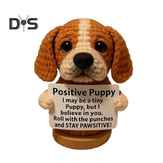 Szydełkowa Lalka Szczeniak Ręcznie Robiony Szczeniak Wsparcia Emocjonalnego z Kartą Inspiracyjną Pozytywna Mini Szydełkowa Ozdoba Pieska Prezent na Zachętę