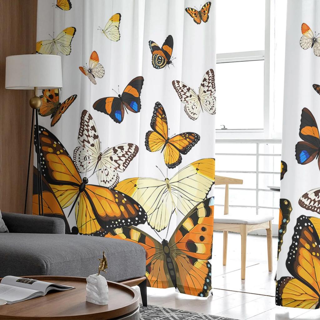 Pastoral Butterfly Gradient Sheer Curtains For Living Room Bedroom Tulle Curtain For Kitchen Voile Curtain Blind Panels