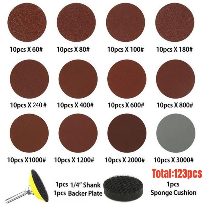 

123Pcs 50mm Sandpaper Assortment 60-3000 Grit Sanding Disc Pad Set 2Inch For Drill Grinder Rotary Tools With Disk Pole Cushion