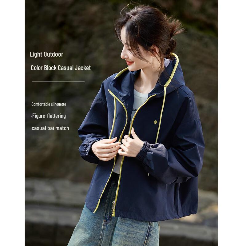 

Women s Autumn Color-Blocked Hooded Casual Jacket XL