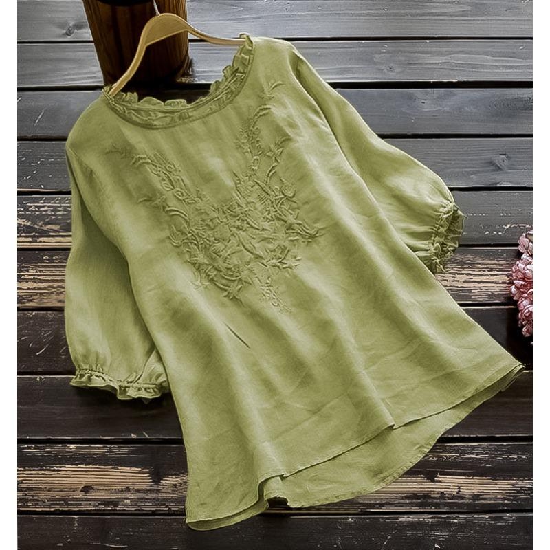 IHUASU Damen Mode Lässig Einfarbiger Druck 3/4 Ärmel Rundhals Blusen & Hemden