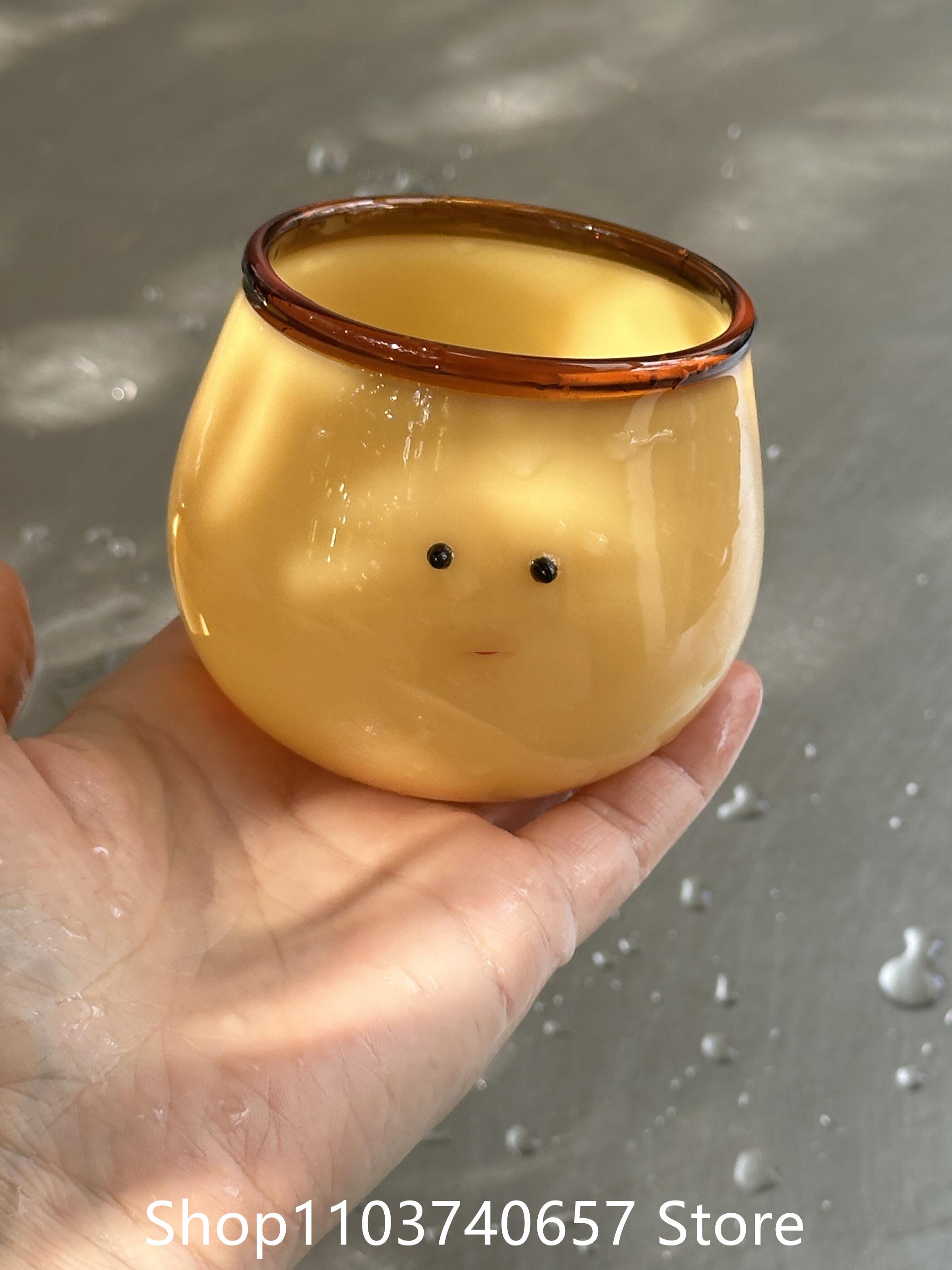 

Handmade Cartoon Colored Glass Cup High Borosilicate Smiling Water Cup Creative Milk Beer Glass Goblet Heat-resistant Wine Glass 301-400ml