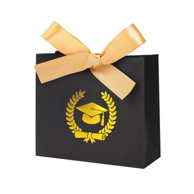 10Pcs Foldable Graduation Favor Bags Black Gilded Pattern Graduation Gift Box DIY Paper Folding Paper Pouches Tables Decorations