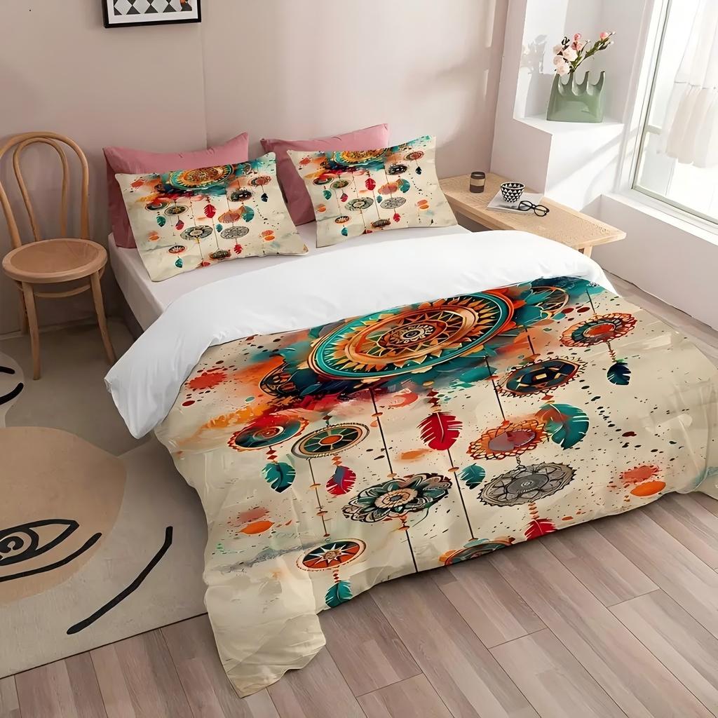 Comforter Feather Dream Catcher 3D Printed Bohemian Style Color Art Bedding Set Soft Home Polyester