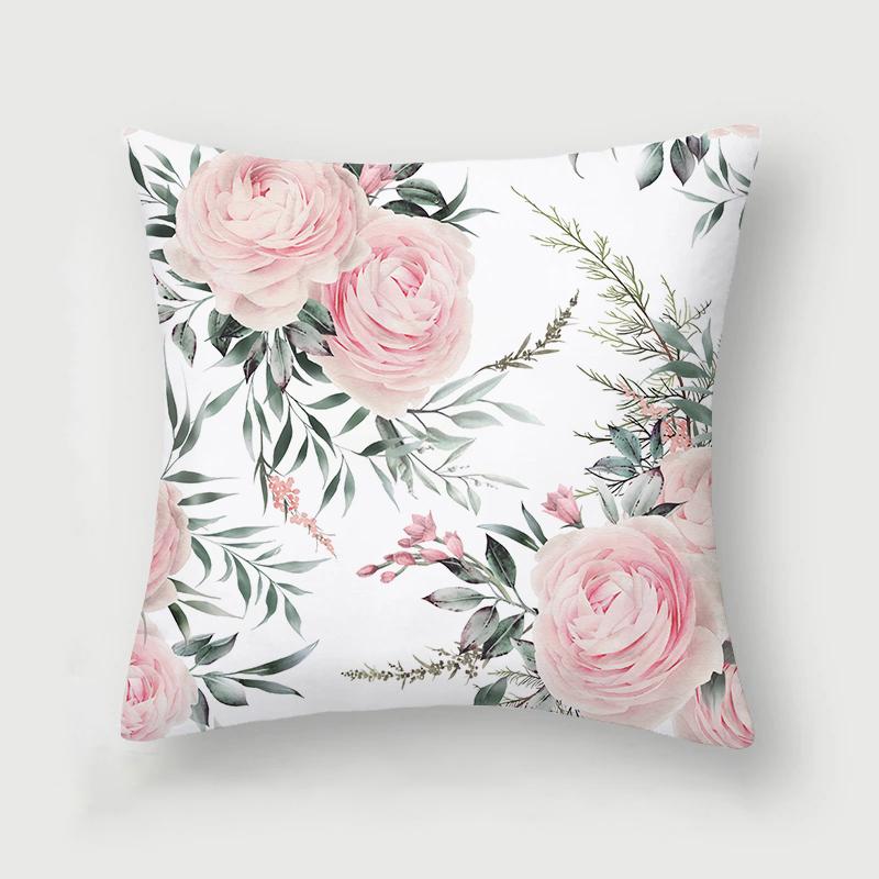 Rose Collection Floral Print Pattern Cushion Cover Home Living Room Sofa Decoration Square Polyester Pillow 45X45Cm