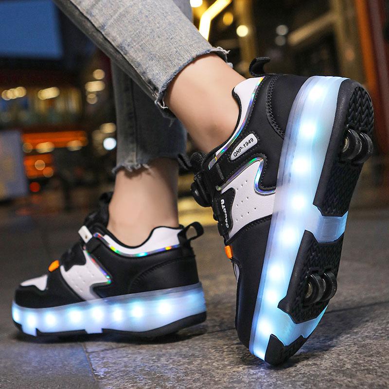 Kid's Luminous  Sneakers Sneakers Led Light Shoes Children's Kids Boys Girls USB Charging Glowing Wheels Parkour Roller Skate Shoes