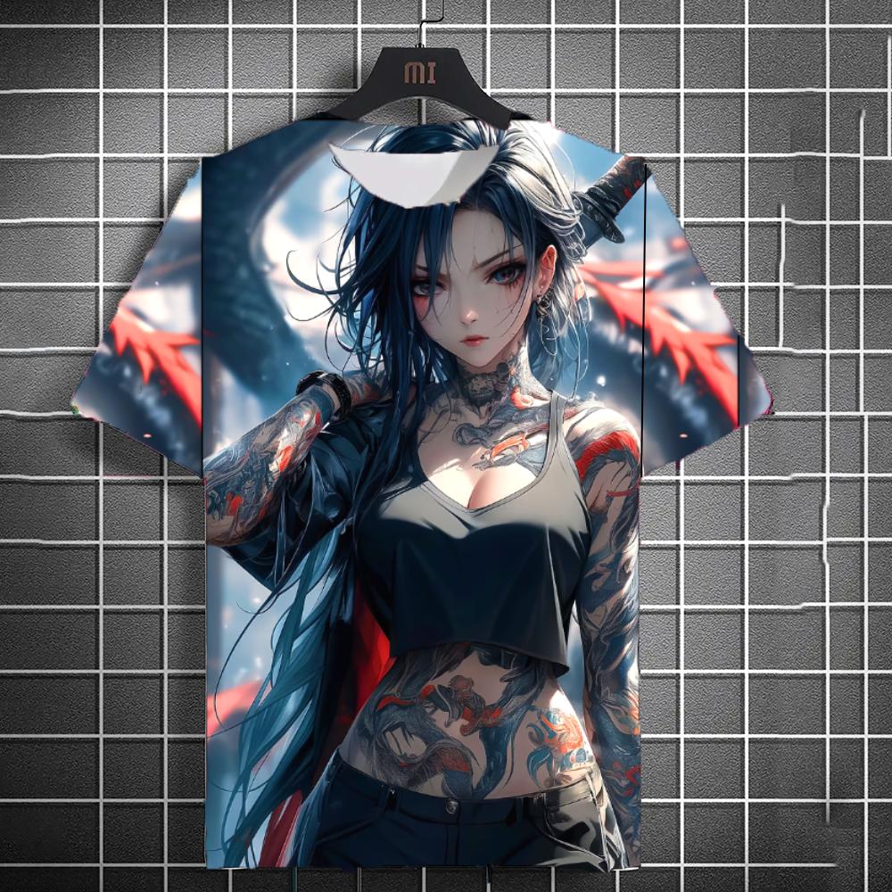 New Men's Samurai Katana Tattoo Girl T-Shirt Street 3D Print Tee Summer Women Short Sleeve Top
