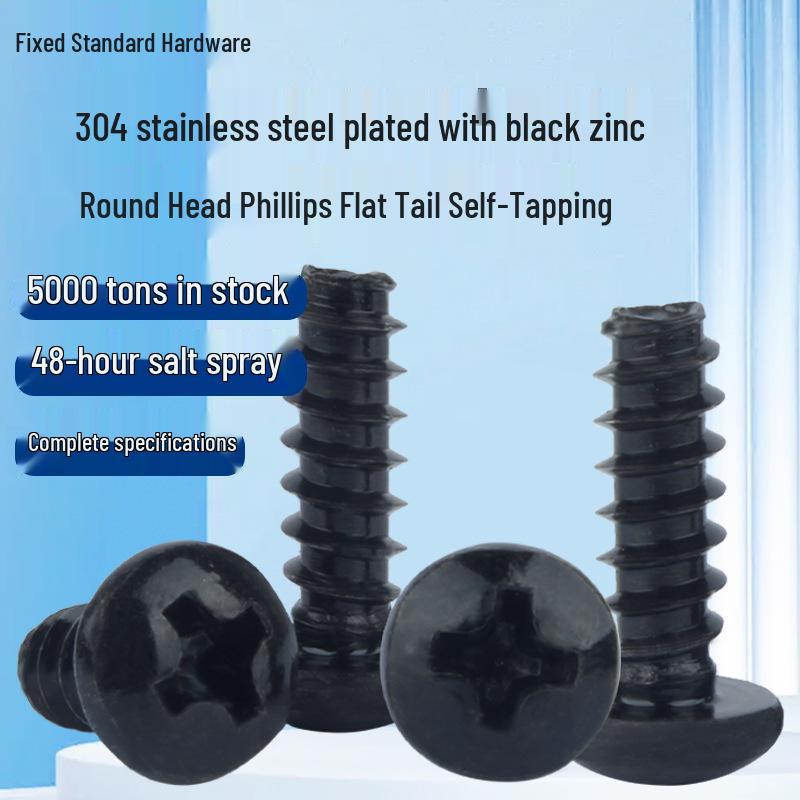Black Zinc Plated 304 Stainless Steel Self-Tapping Screws, Round & Pan Head, M2-M5 4*35mm