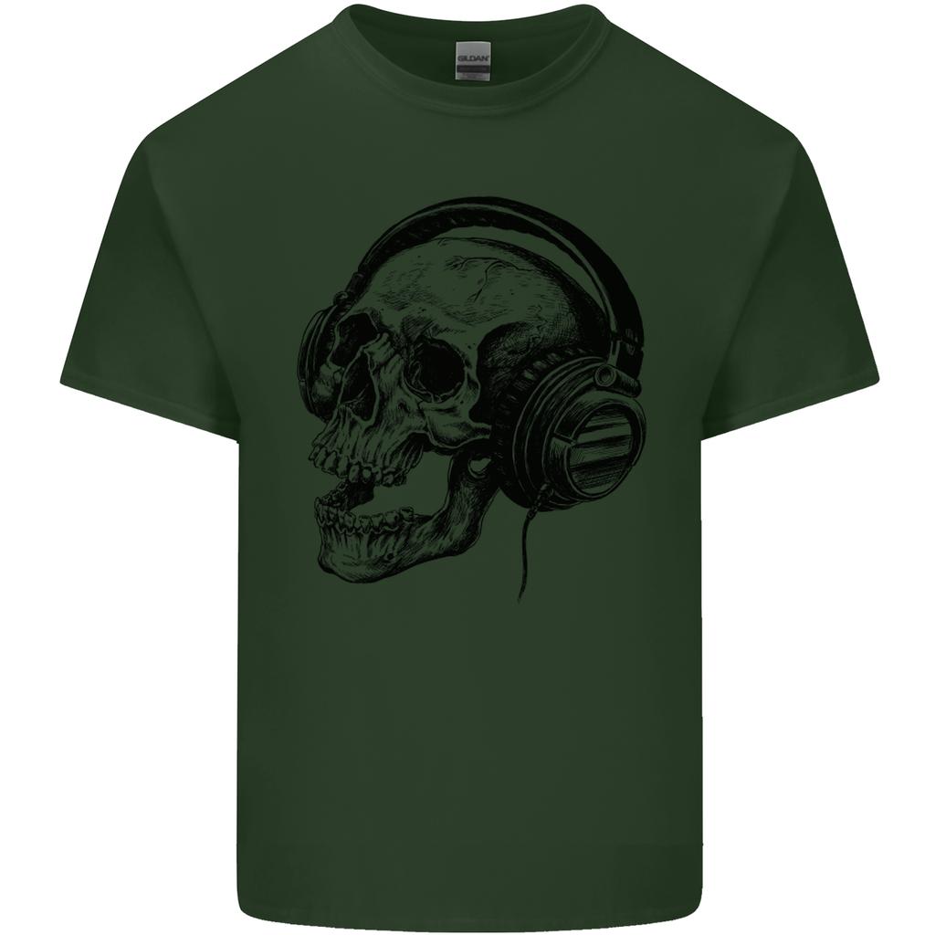 Skull Headphones Gothic Rock Music DJ Unisexs Light Cotton TShirt