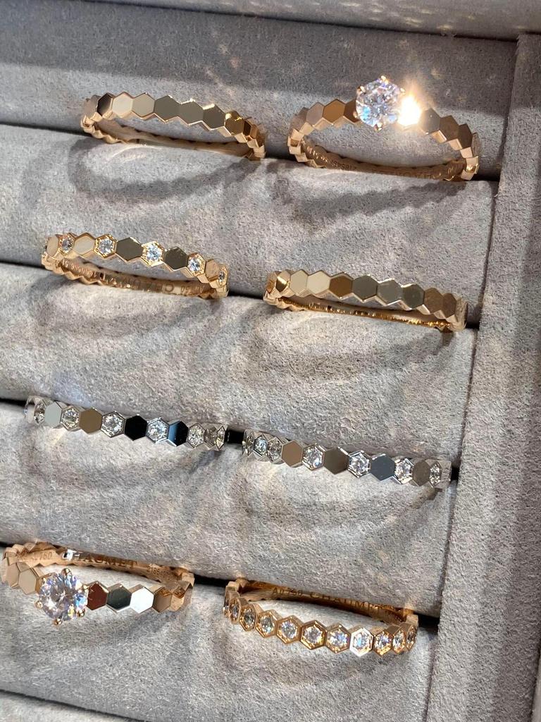 Rose Gold Honeycomb Diamond Ring - Stackable, Full & Half Diamond Design for Women