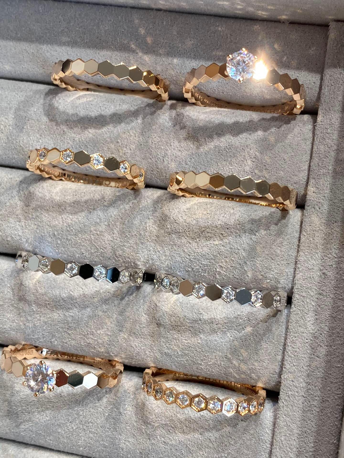 

Кольцо из розового золота с бриллиантами в виде пчелиных сот - Штабелируемое, Дизайн с полными и половинными бриллиантами для женщин Size 7