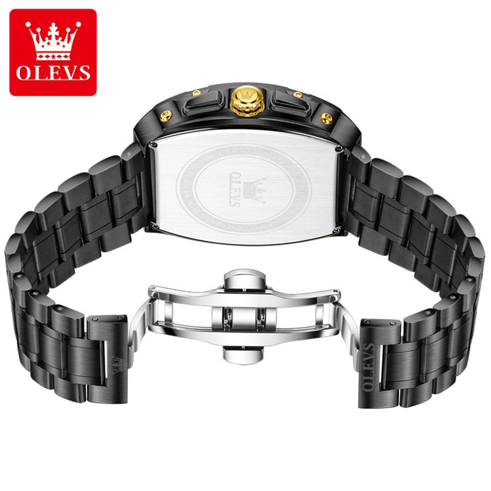 Tonneau Chronograph Men's Watches 30m Waterproof Quartz Original Wristwatch Stainless Steel Luminous Watch