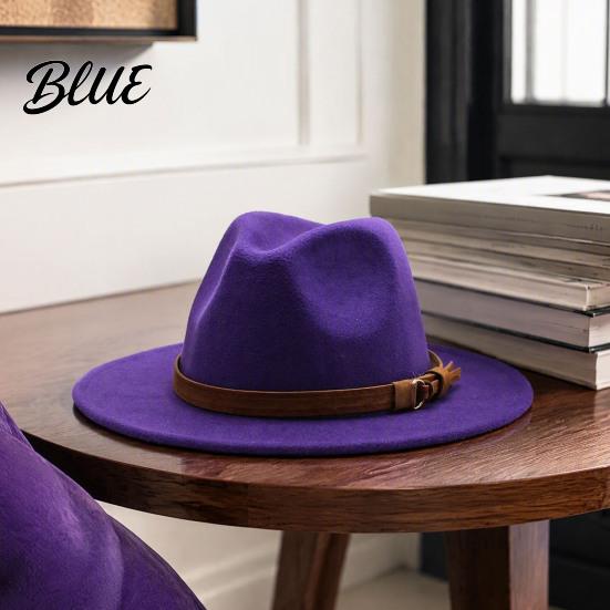 Chapeau Décontracté pour un Usage Quotidien Chapeau Fedora en Feutre de Laine Panama Unisexe avec Bande en Simili Cuir Headgear Laineux Durable Trilby à Large Bord Vintage pour Femmes