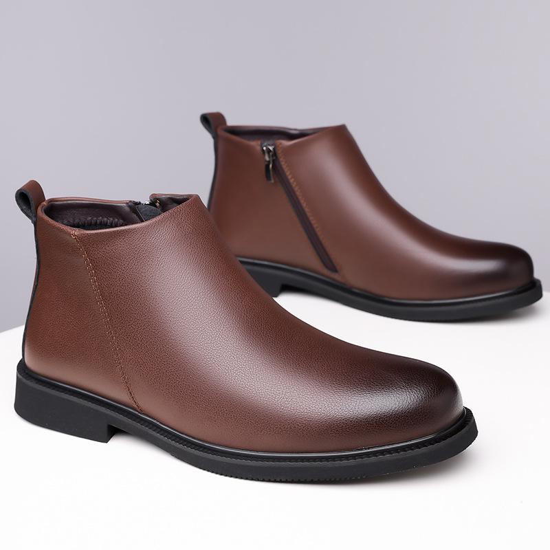 Retro wide last toe head side chain denim style trend boys Martin boots medium tube warm non-slip rubber sole single cotton shoes