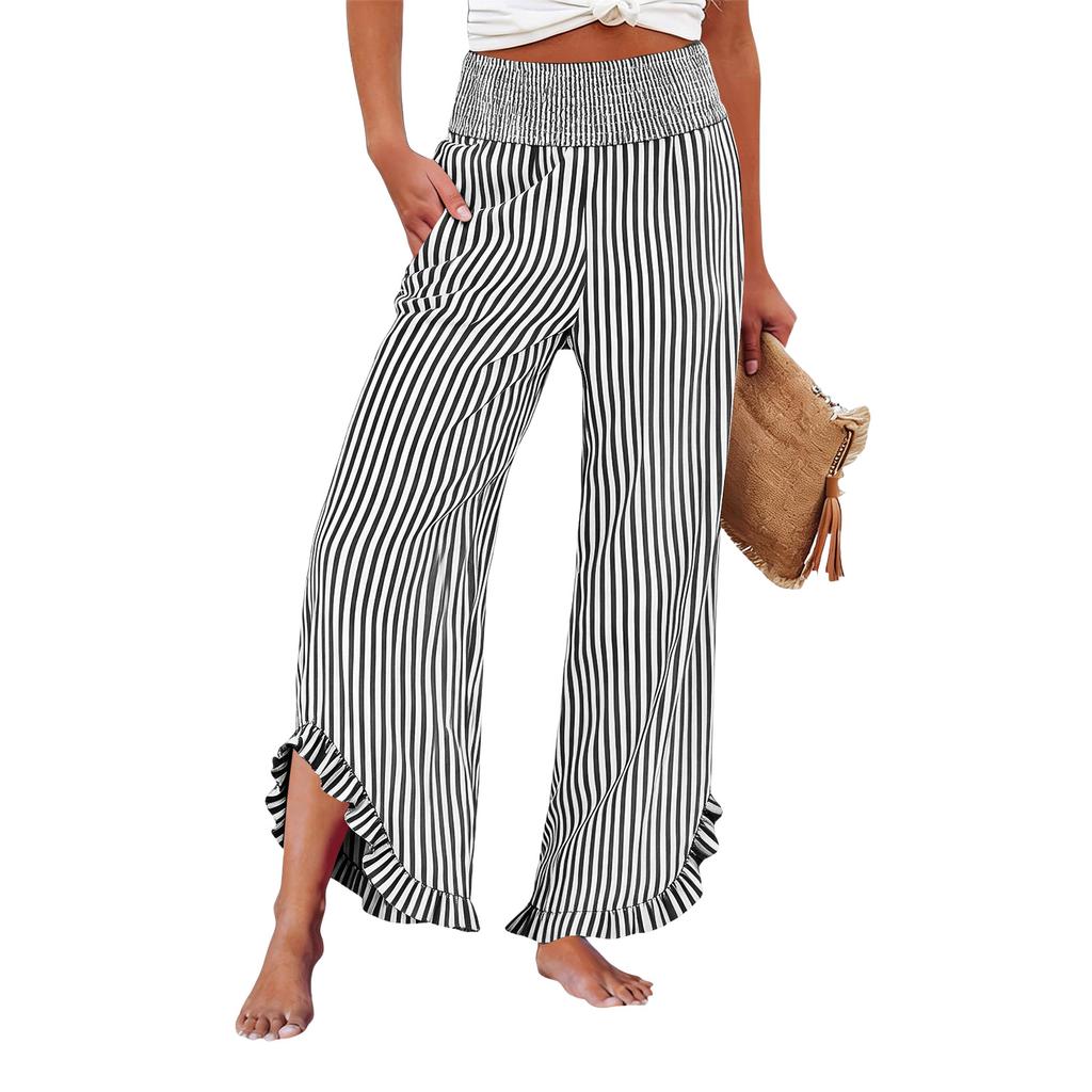 Womens Palazzo Pants Summer Casual Flowy Wide Leg Trousers Beach Travel Vacation Outfits