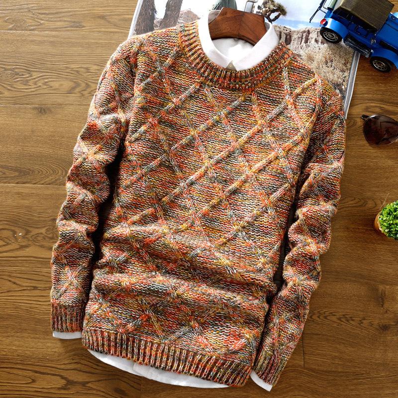 

Retro Twist Autumn Crew Neck Sweater Men s Long Sleeve Jacket Men s Knitted Sweater Green Men s Clothing M/165 оранжевый