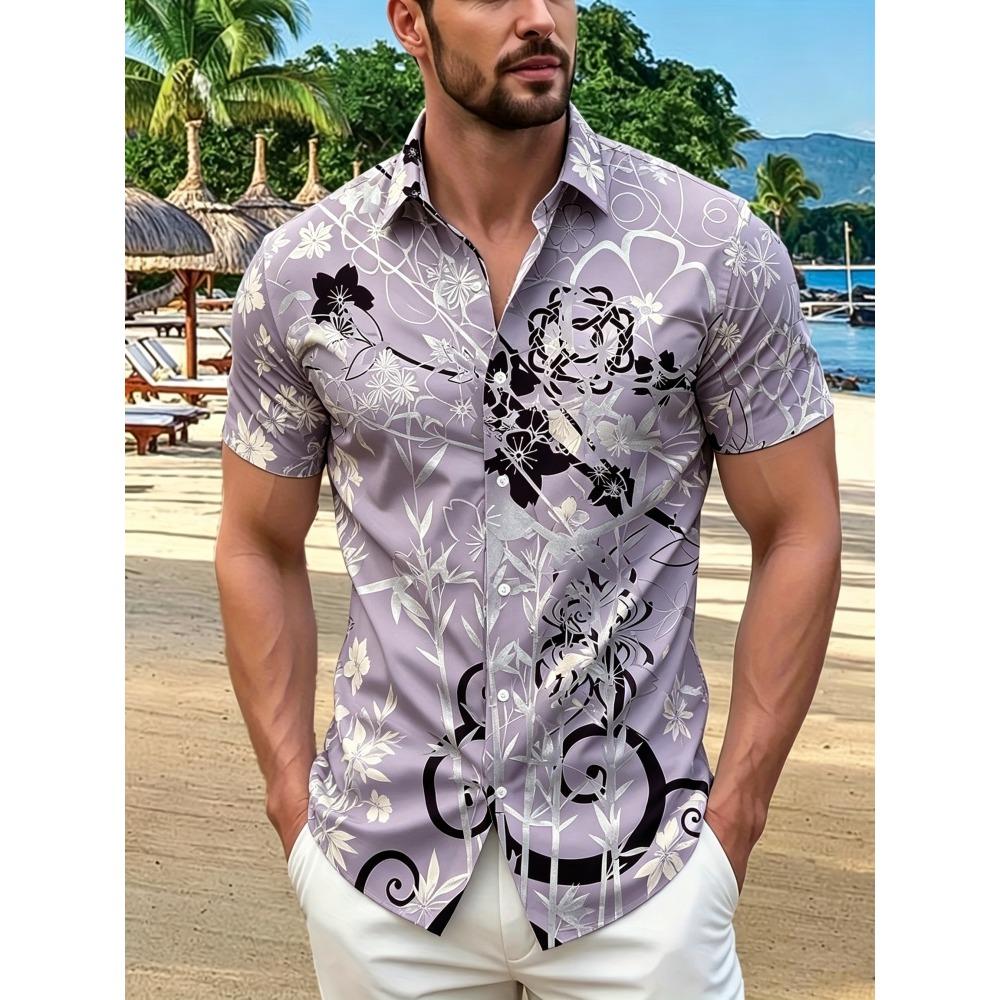 Camisa de Verano para Hombre, Estampado Floral de Lujo Ligero, Holgada y Fina, Top Casual de Manga Corta para Playa y Viajes