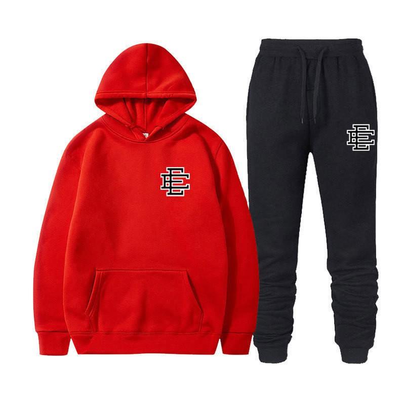 Unisex Casual Hooded Fleece-Lined Sweatshirt Pants Set Sporty Solid Color Outfit Fall