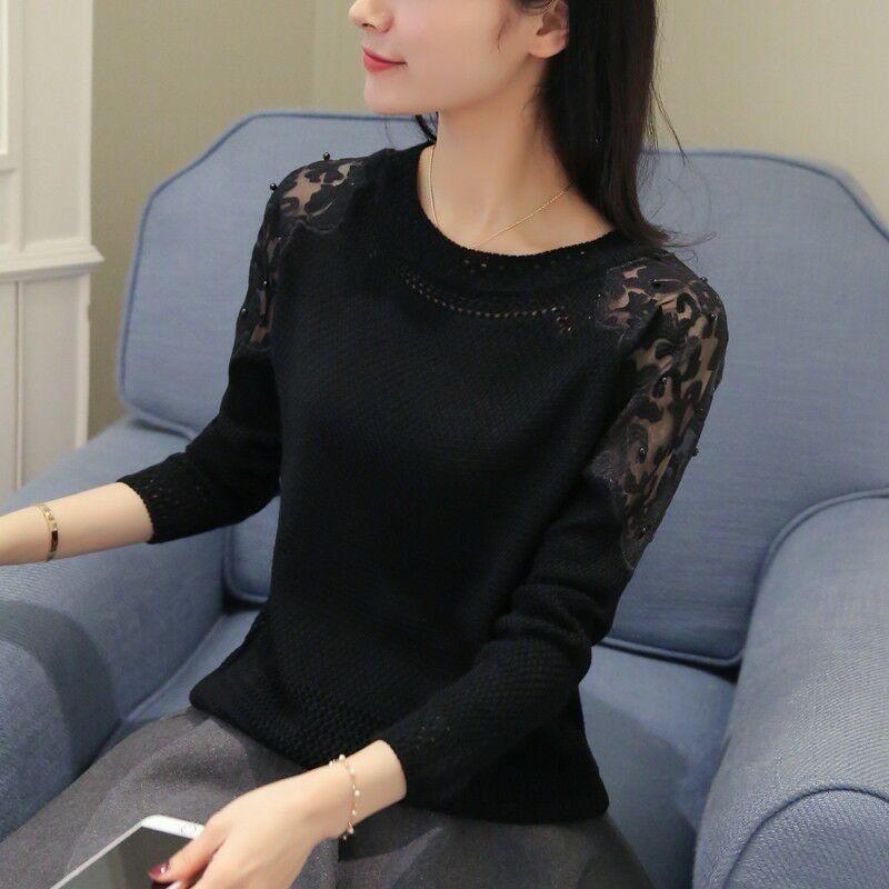 Mode Sexy Hollow Out Knitwear Dames Grote Maat Losse Lange Mouw Tops Herfst Mode Opengewerkte Kant Trui