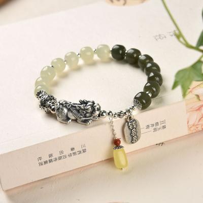 Natural Hetian Yu Single -Circle Bracelet S925 Silver And Tianyu Fortune Bracelet