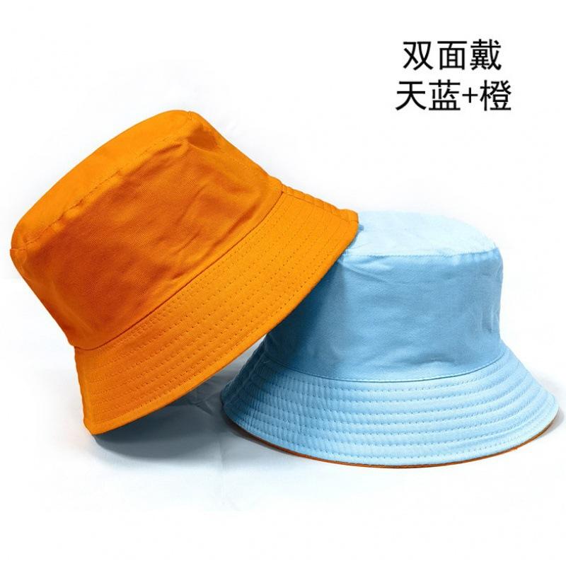 Double-sided bucket hat men's simple casual versatile basin hat women's solid color light board sun hat couple hat tide