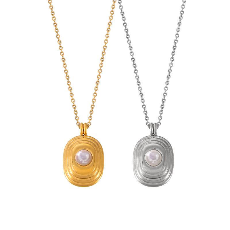 18k Gold & Titanium Steel Pearl Necklace - European & American Geometric Design, Light Luxury, Non-Fading.