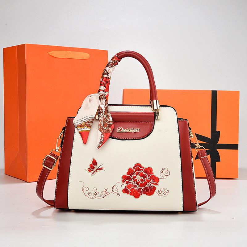 Artful Chinese Style Embroidered Pu Crossbody Bag For Daily Use Gift For Mom