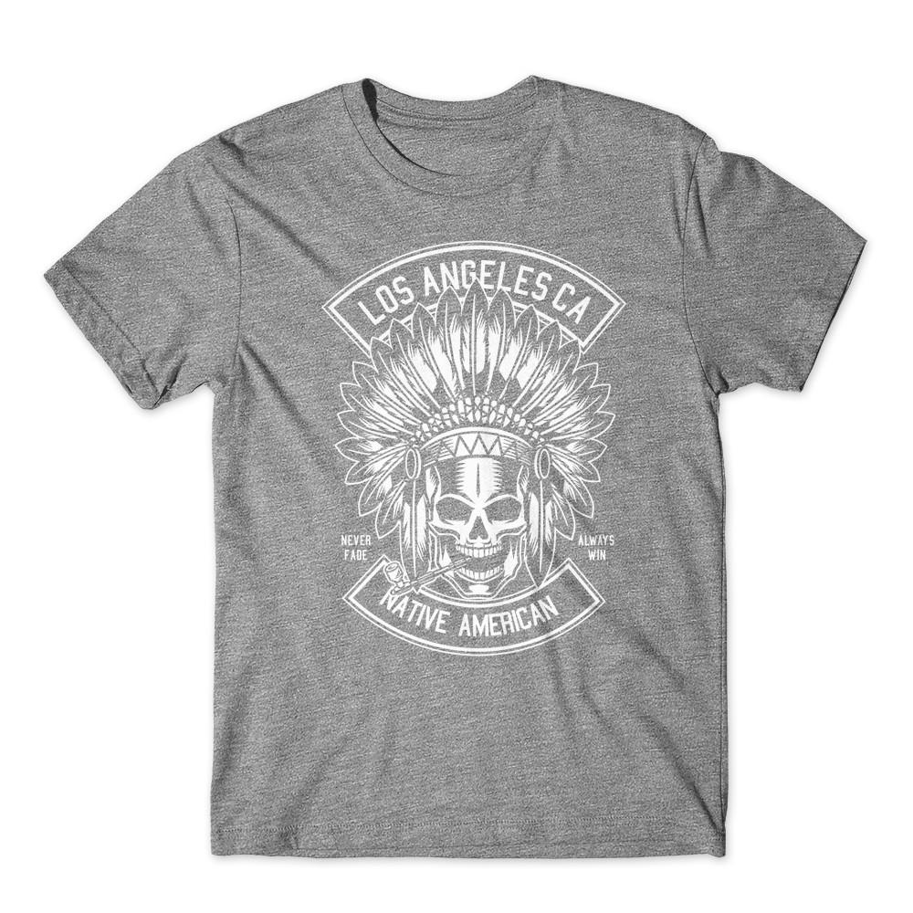 Native American Skull T-Shirt 100% Cotton Premium Tee New S разноцветный