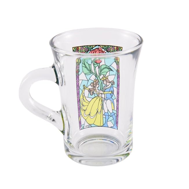 Yaxel Stained Glass Style Cute Mug Microwave Safe Tempered Glass Dishwasher Safe Cup Glass 230ml Made in France Disney Beauty and the Beast 82598