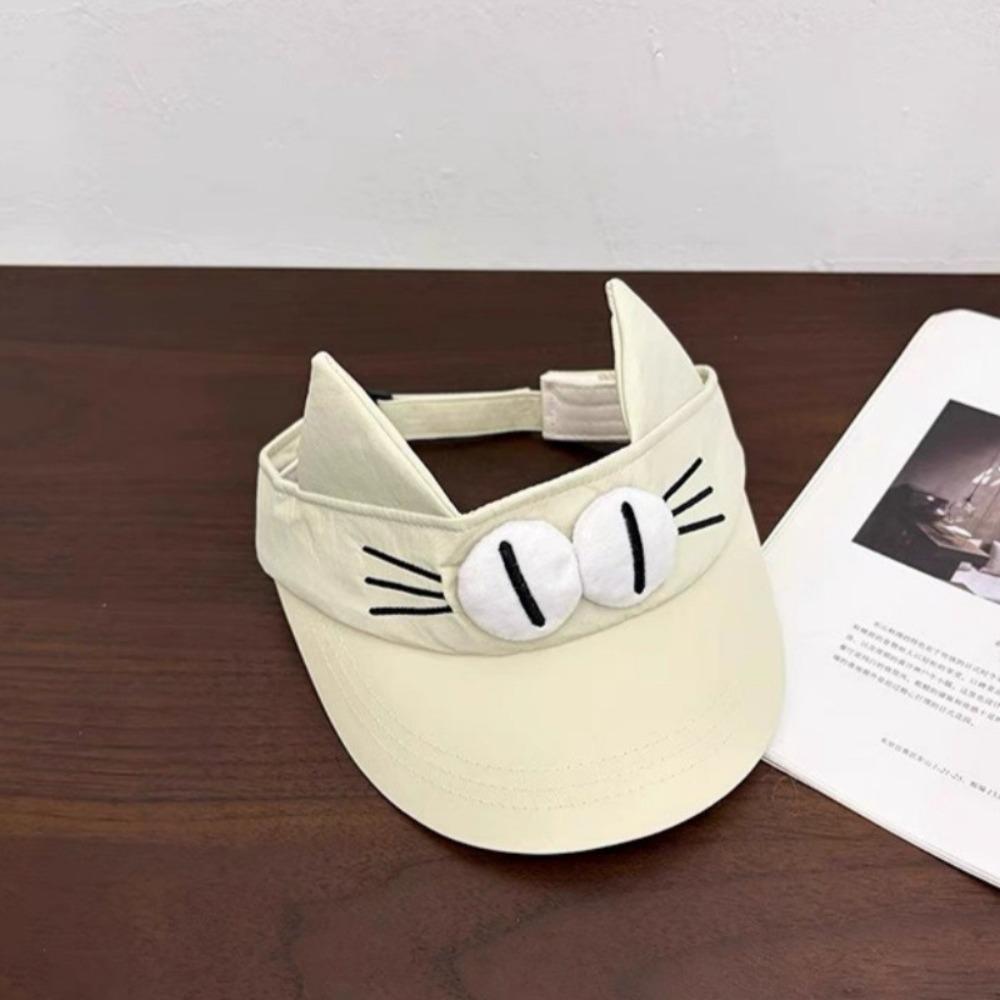 Sevimli Büyük Gözlü Kedi Vizörlü Şapka Hızlı Kuruyan Kumaş Kedi Kulaklı Güneş Şapkası Yavru Kedi Delikli Şapka Kızlar İçin