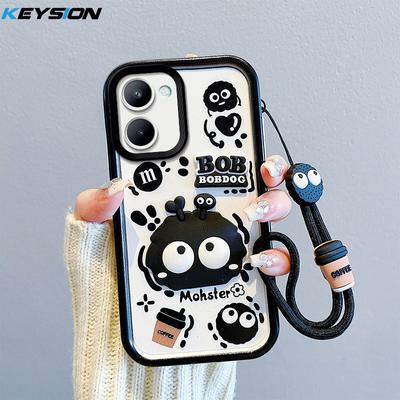 KEYSION Shockproof Case for Realme C33 C31 C30 with Lanyard Silicone Cute 3D Cartoon Doll Phone Cover for Realme C30 C31 C33