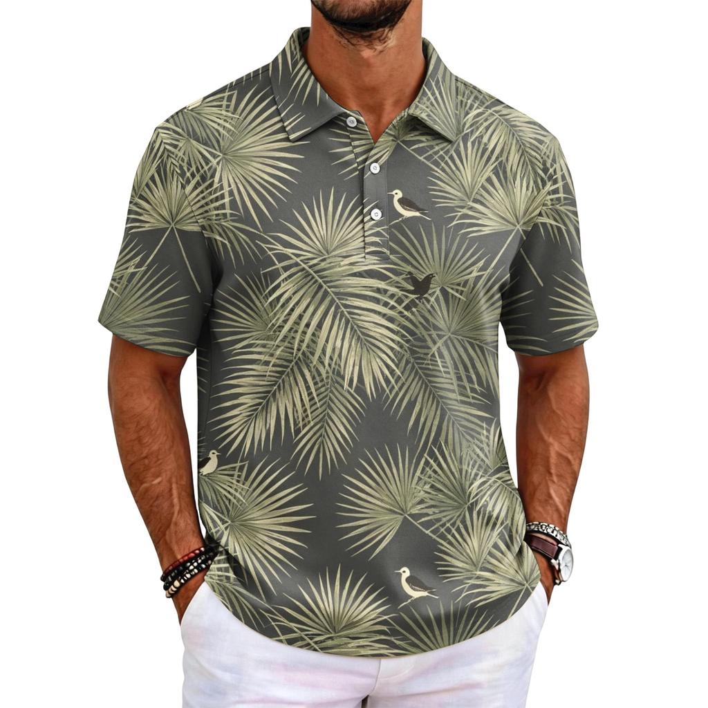 Herren Poloshirt Kurzarm Lockerer Schnitt Freizeit Hawaiianischer Stil Bedrucktes Oberteil Klassischer Kragen Entspanntes Design