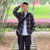 UNIQLO FW23 Plaid Pattern Pointed Collar Loose Long Sleeve Shirt Unisex shirts Dark-Gray 462388-08