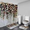 Elegant Floral Shower Curtain Set - Four-Piece, Moisture & Mildew-Proof, No Drilling Needed