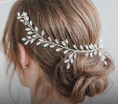 

Marquise Soft Chain Headband Headpiece, Wedding Crystal Hair Accessory, Flower And Leaf Accessories. One Size