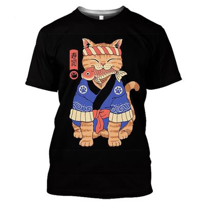 Summer 3D Men Japanese Samurai Cat Graphic T Shirts Fashion Casual Personality Cool Street Style Print Short Sleeve Tees Top