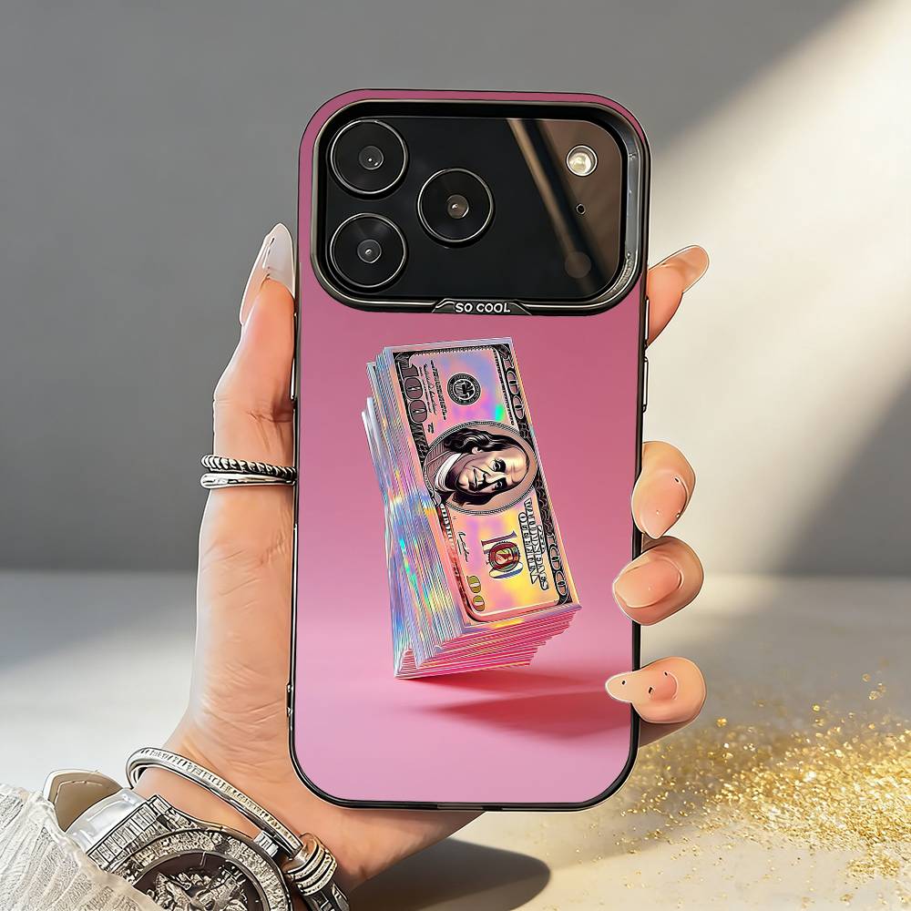 

P-Pink D-Dollars Banknote Phone Case For iPhone17,16,15,14,13,12,11,Pro,MAX White Matte Shockproof Cover iPhone14Pro