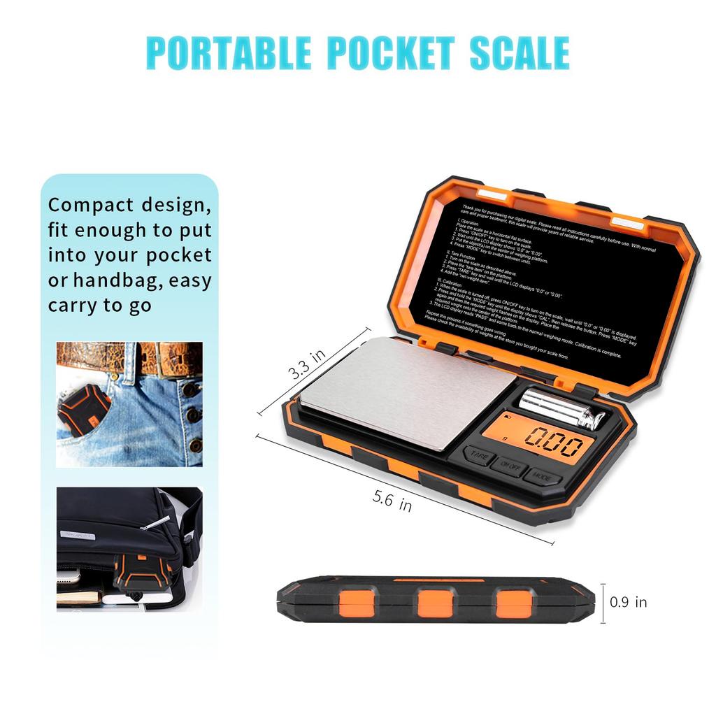 Precision Pocket Scale 200gx0.01g Jewelry Gram Scale Digital Food Scale LCD Display One-Touch Conversion 6 Units