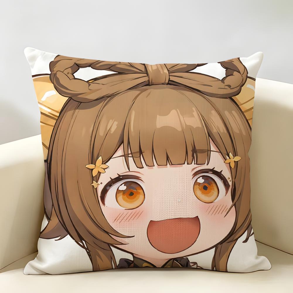 Yaoyao Cute Genshin Impact Cushion Cover Natural Linen Organic Fabric DoubleSided Printing Room Sofa Decor Pillow Case