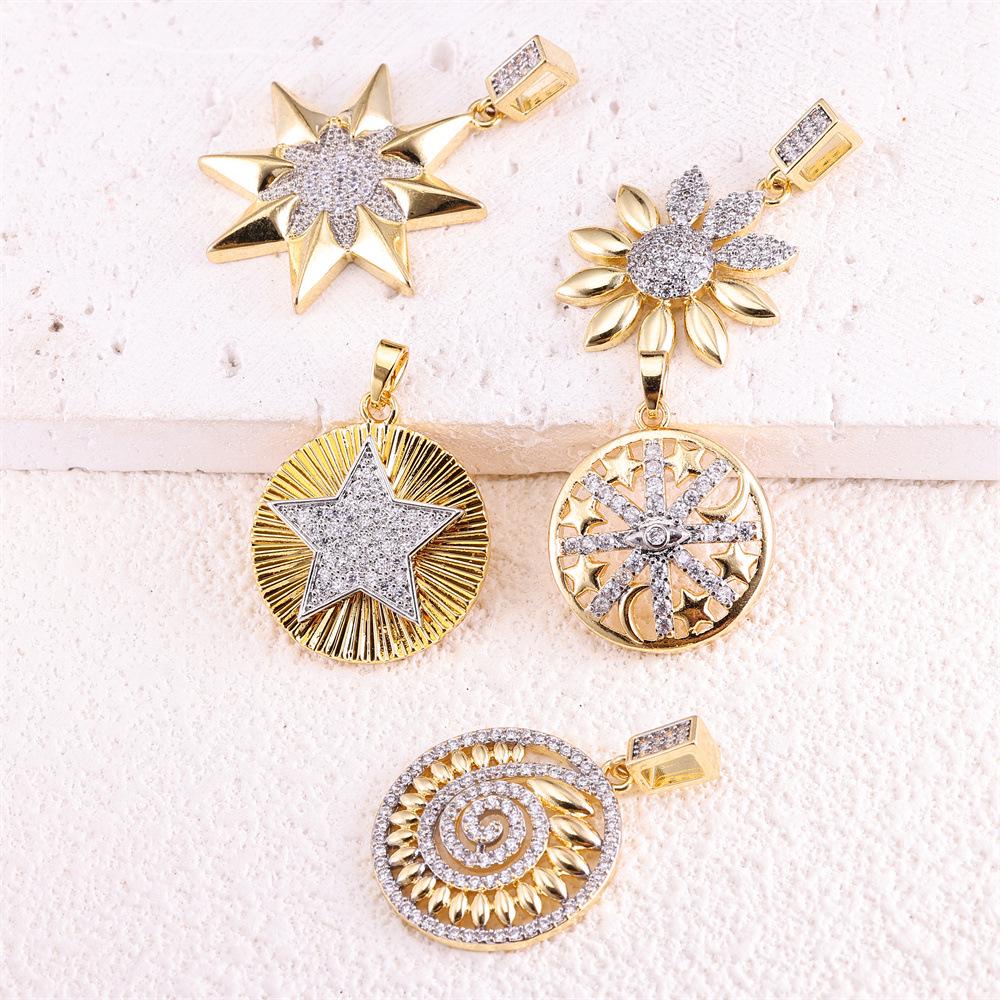 Retro European Zircon Pendant: Eight-Pointed Star, Sunflower, Spiral, Five-Pointed Star Necklace Accessory.