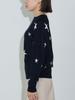 Beams Heart Star Print Crew Neck One Size Women's L/S Knit, Navy,
