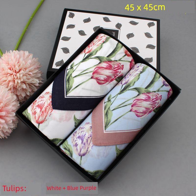 

Tulip High Quality Ultra-Thin Small Square Towel Environmental-Friendly Handkerchief Tulip: White + Blue Purple