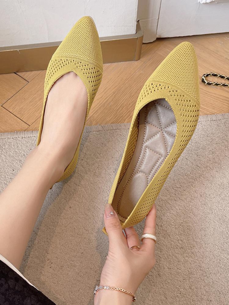 Flat Shoes for Women Fashion 2024 New Solid Colour Knitting Female Casual Ballet Flats Footware Breathable Mesh Comfort Loafers