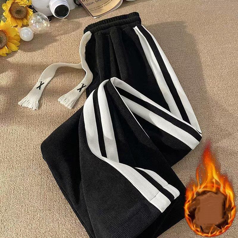 

Новые осенние и зимние модные свободные утолщенные широкие брюки на шнурке, универсальные повседневные однотонные спортивные брюки для мужчин, M-3XL 3XL чёрный