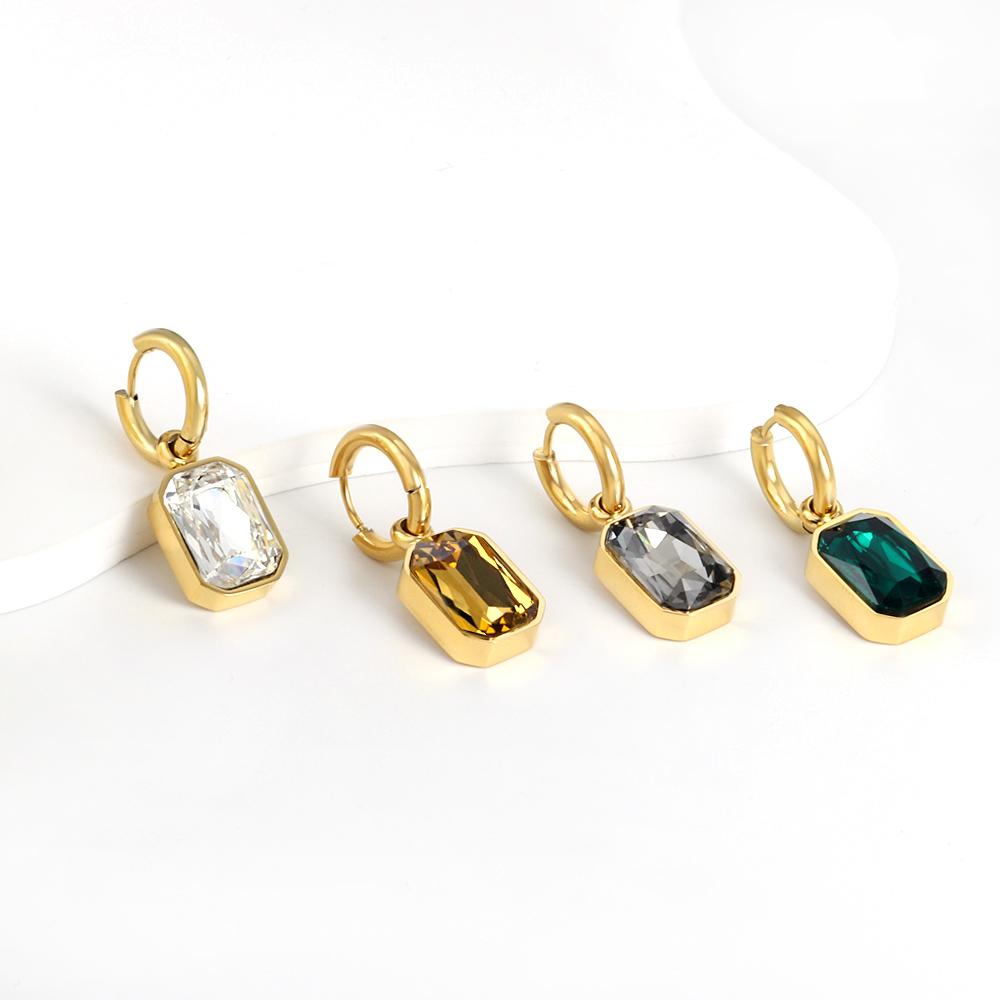 Fashion Square Zircon Pendant Earrings for Women and Girls, Stainless Steel Gold-Plated Cubic Zirconia Ear Accessories Jewelry